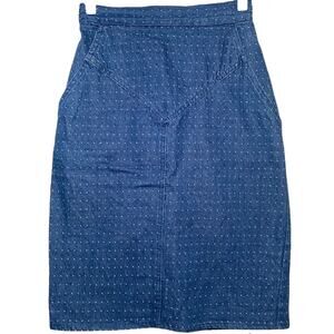Kayo of California Denim Skirt 100% Cotton Polka Dot Pencil Front Slit Blue 24"